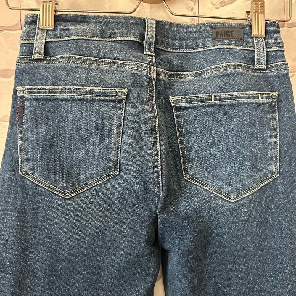 PAIGE High Rise Distressed Dark Blue Jeans - Picture 6 of 7